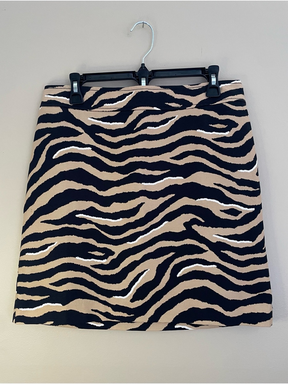 Talbots Textured Zebra Canvas A-Line Mini Skirt Tan Black Lined Size 8 petite